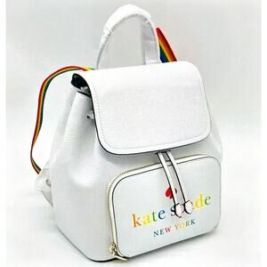 Kate Spade New York Pride Rainbow Darcy Flap White Leather Backpack